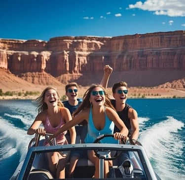 a group of people riding a boat in the water