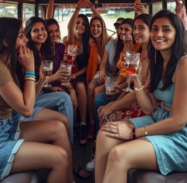 a group of women having a party in a bus