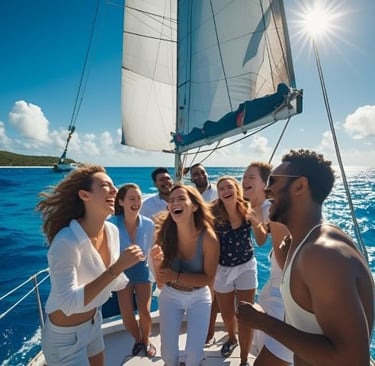 a group of friends enjoying a sailboat ride