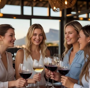 a group of women drinking wine at a restaurant