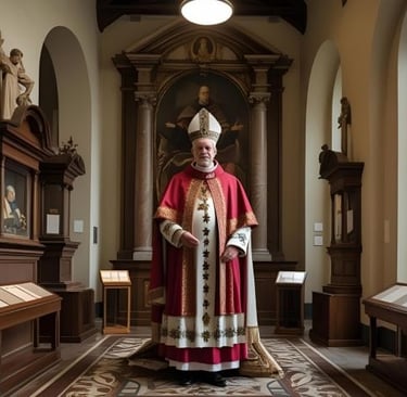 a priest in a red robe and a priest in a white robe