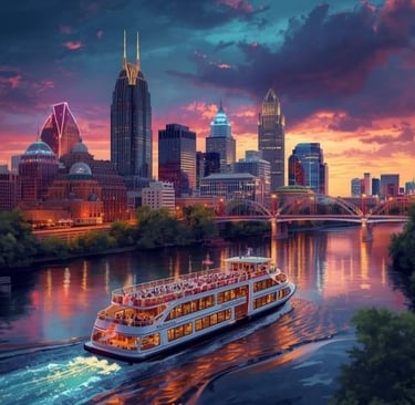a riverboater in Nashville city at sunset
