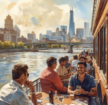 a painting of a group of people sitting at a table