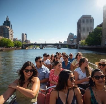 a group of people on a boat in the water