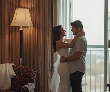 married couple in a romantic bedroom