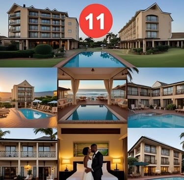 mixed photo from inside and outside of a luxury and romantic hotel in durban