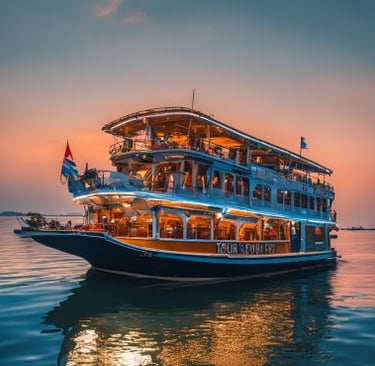 a boat with a large boat in the water