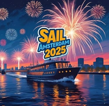 a sailboat sailing in the water with fireworks in the background