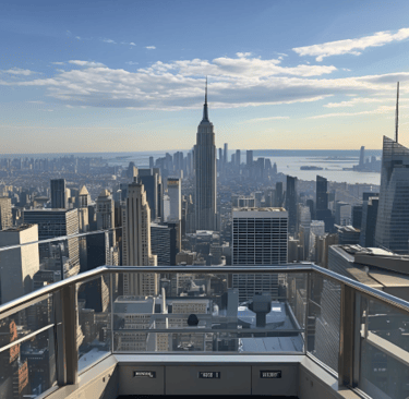 young people looking from an observation deck over new york city