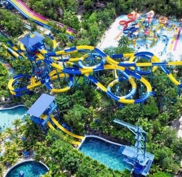 a water park with a large water slider and a large water slider