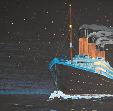 a painting of a ship in the ocean