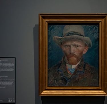 a painting of a man with a hat on a wall
