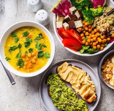 plates with vegan food