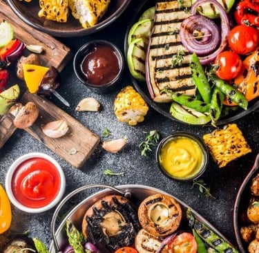 plates with vegan food