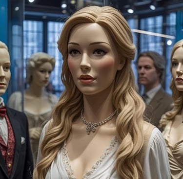 a group of mannequins in a display case