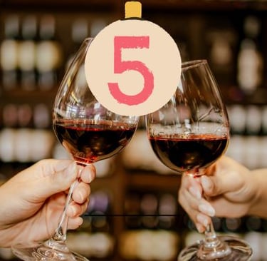 wine - two people holding wine glasses with the number five on it