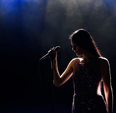 young woman singer is recording a song in a studio