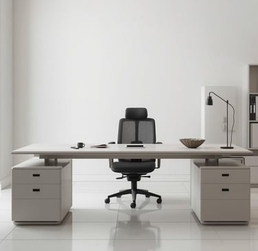 a desk with a chair and a desk with a chair
