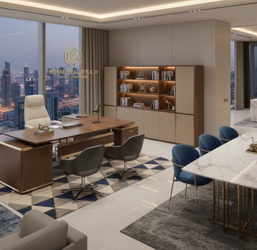 Corporate office interior with custom workstations and executive furniture by Royal Real Touch