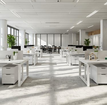 a large open office with a lot of desks and chairs