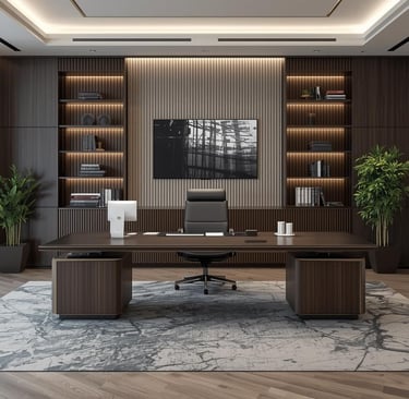 Modern luxury office desk Dubai with ergonomic chair and workspace