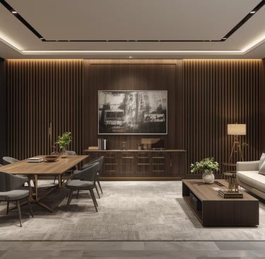 a living room with a couch and a table