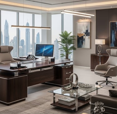 Royal Real Touch full height office cabinet with wood base and glass top in a modern Dubai office
