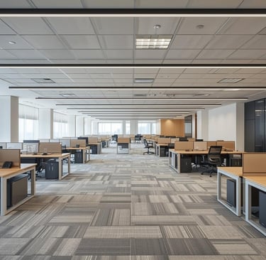 a large open office with a lot of desks and chairs