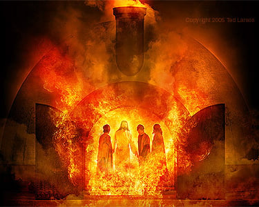 Shadrach Meshach and Abednego in the fire with Jesus