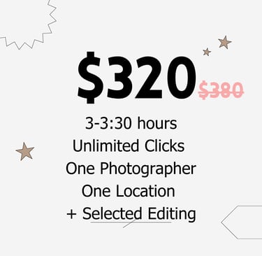 Photography Price and Services included for 3 hours