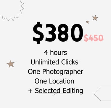 Photography Price and Services included for 4 hours