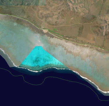 a map of a blue triangle with a green line of lines