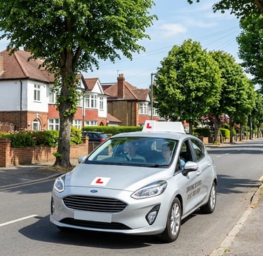 Learner taking driving lessons near Chingford in a quiet residential area