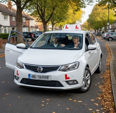 Manual driving lessons Loughton IG10 — instructor coaching a learner on clutch control and gear chan