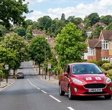 Learner driver practising hill starts during driving lessons in Loughton