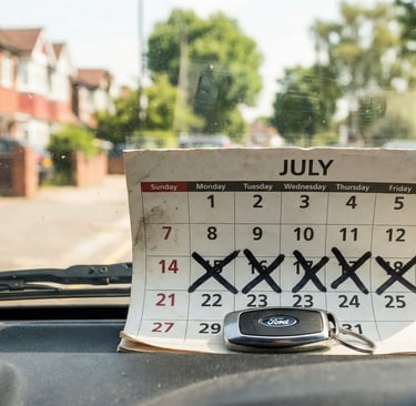 Car keys on a dashboard calendar representing intensive driving lessons in Chingford.
