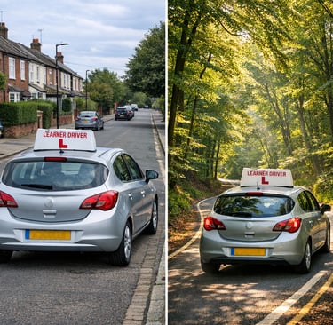 Composite image showing the variety of road types covered in Loughton driving lessons