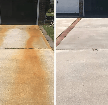rust removal from concrete driveway surface