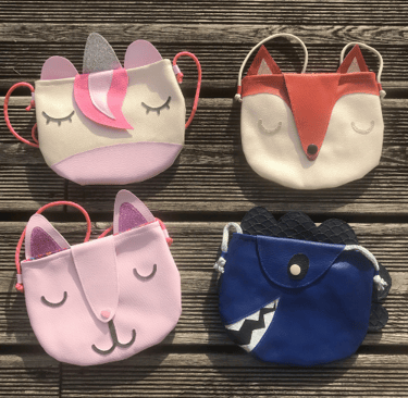 4 sacs pour petite fille en forme de chat, licorne, renard et dinosaure