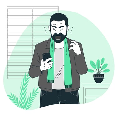 an angry man looking at his phone, having an argument