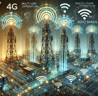 A futuristic illustration showcasing the evolution of carrier offload technologies. Highlight cellul