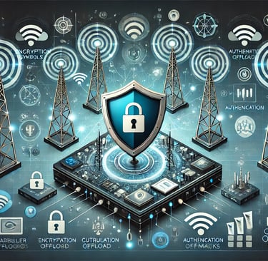 An illustration of a secure network infrastructure for carrier offload systems. Depict glowing WiFi