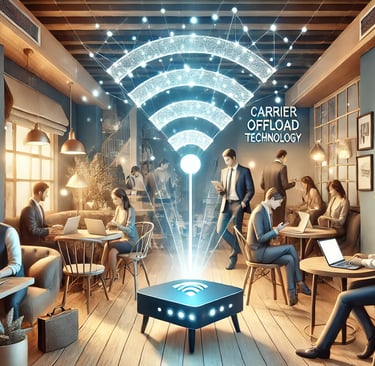 An illustration of a small business environment, such as a cozy café or boutique, with customers usi