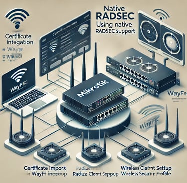 An illustration showing the configuration process of MikroTik devices for WayFi integration using na