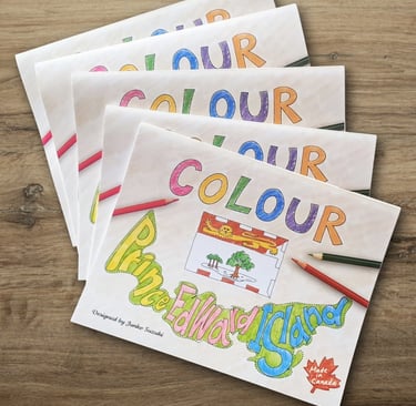 Front covers of Colour PEI colouring books