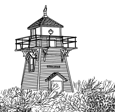 Covehead Lighthouse colouring page closeup