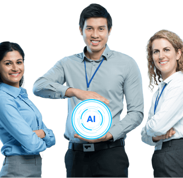 a group of interns standing in front of a sign that says ai