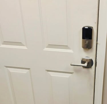Commercial white door with access control security lock
