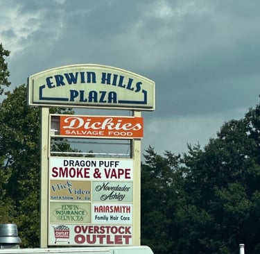 Erwin Hills Plaza sign in Leicester, NC- representing locksmith service area