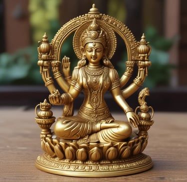 A wide array of small, intricate brass figurines and metallic objects are scattered across a teal surface. The assortment includes various miniature figures like animals, keys, and abstract shapes, with a prominent red object standing out amidst the monotone brass items.